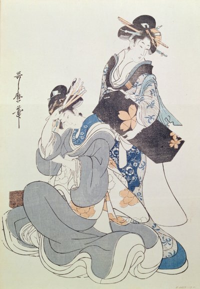 Dos figuras femeninas (grabado en madera a color, noveno bloque) de Kitagawa Utamaro